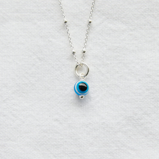 Evil eye sterling silver ball chain necklace