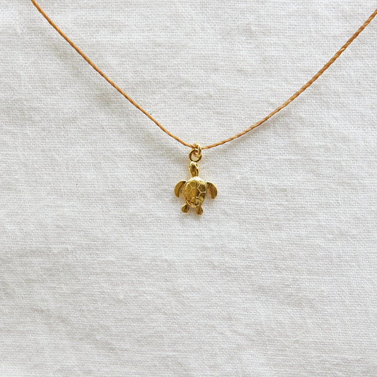 Turtle cord necklace 24k gold plated
