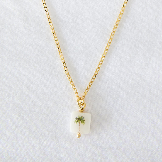 California palm tree square on 24k Gold plated sterling silver chain