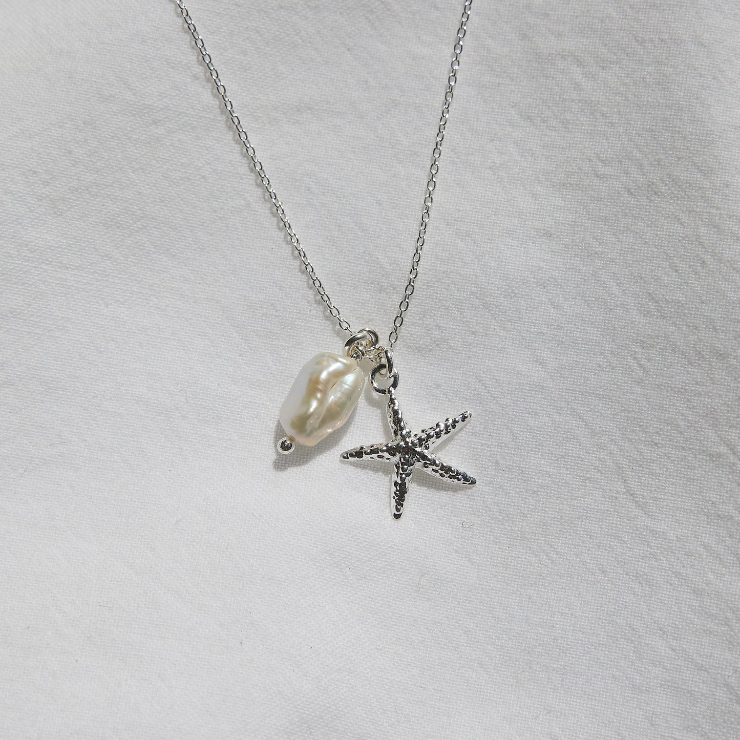 Starfish and keshi pearl necklace sterling silver