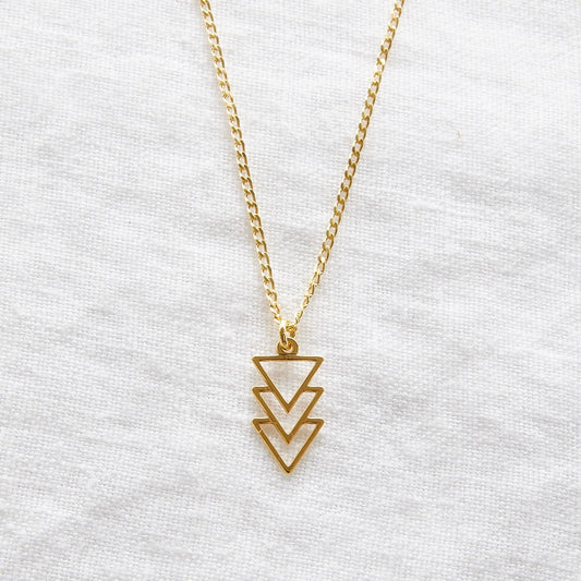 Triangles on 24k gold plated sterling silver chain