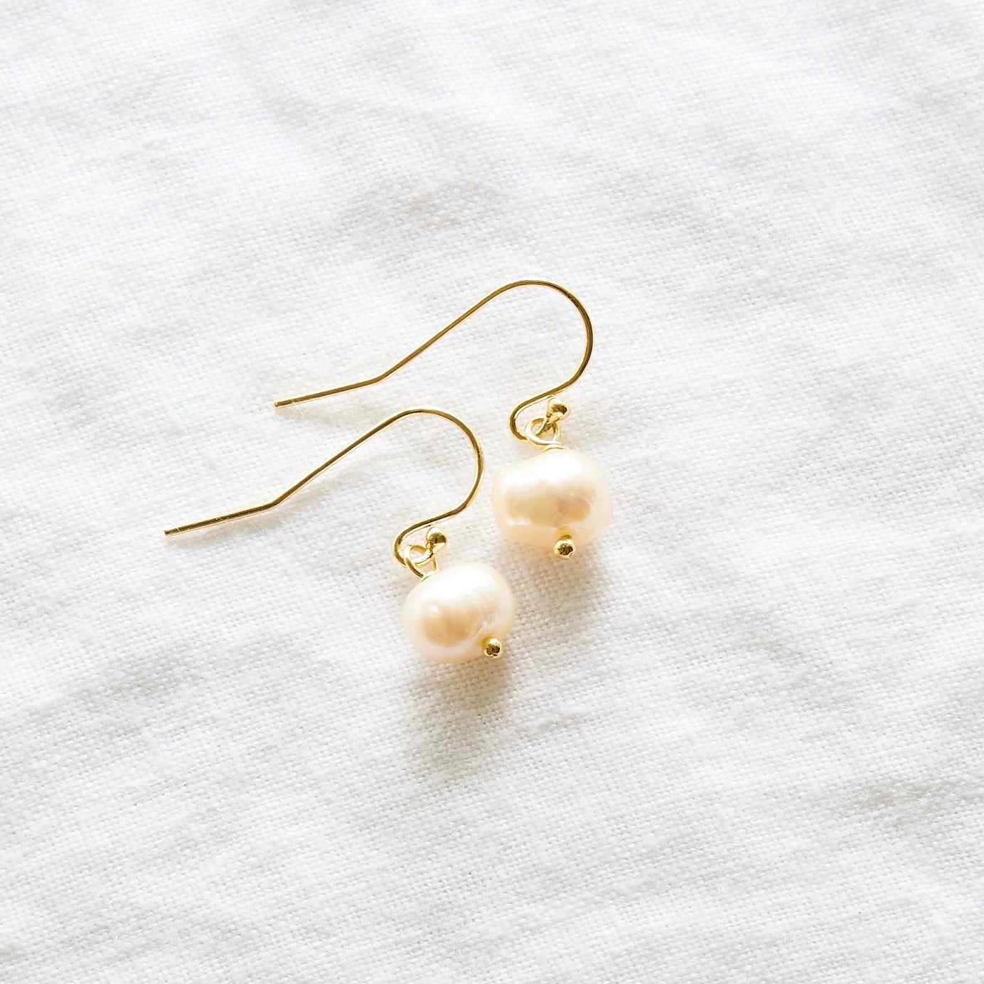 Soft pink freshwater pearls 24k gold plated hook earrings