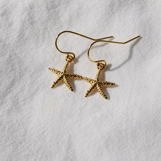 Starfish gold hook earrings