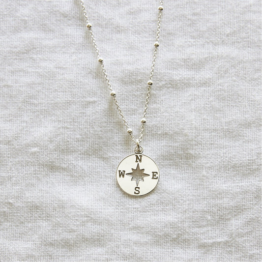 Compass on sterling silver ball chain