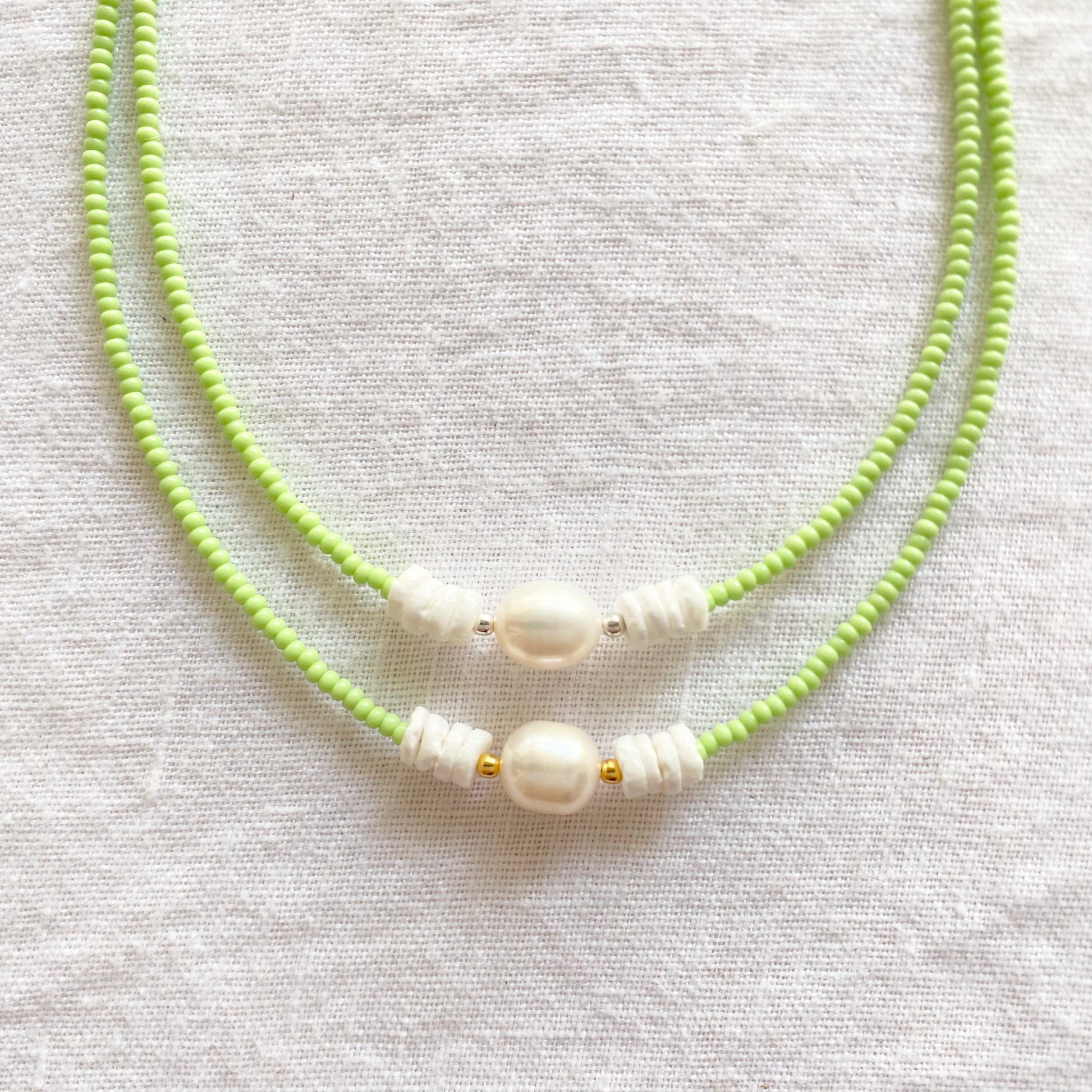 Lime Green Necklace with freshwater pearl Divine Creatures Jewellery