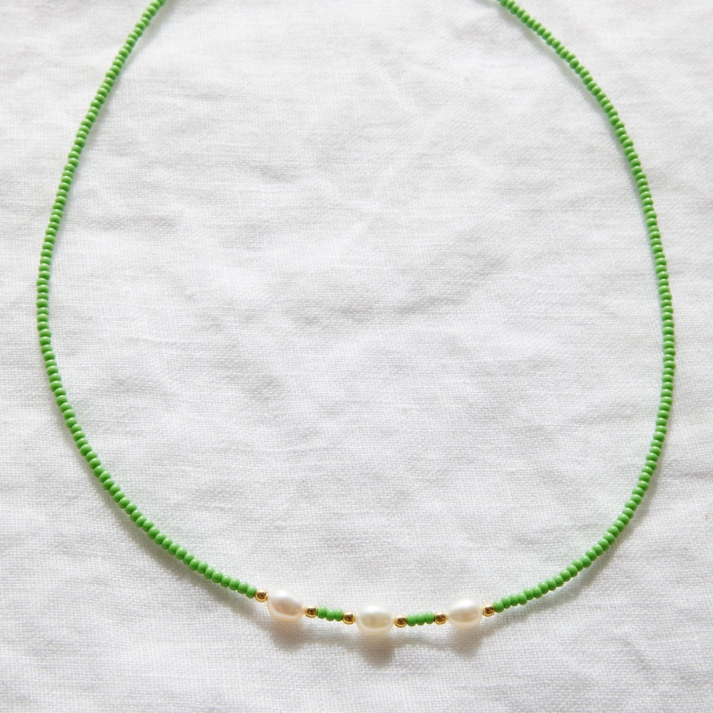 Mint green bead necklace with Freshwater pearls