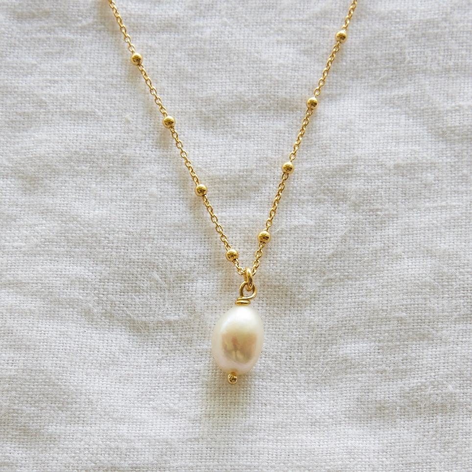 Pearl on 24k Gold plated ball chain
