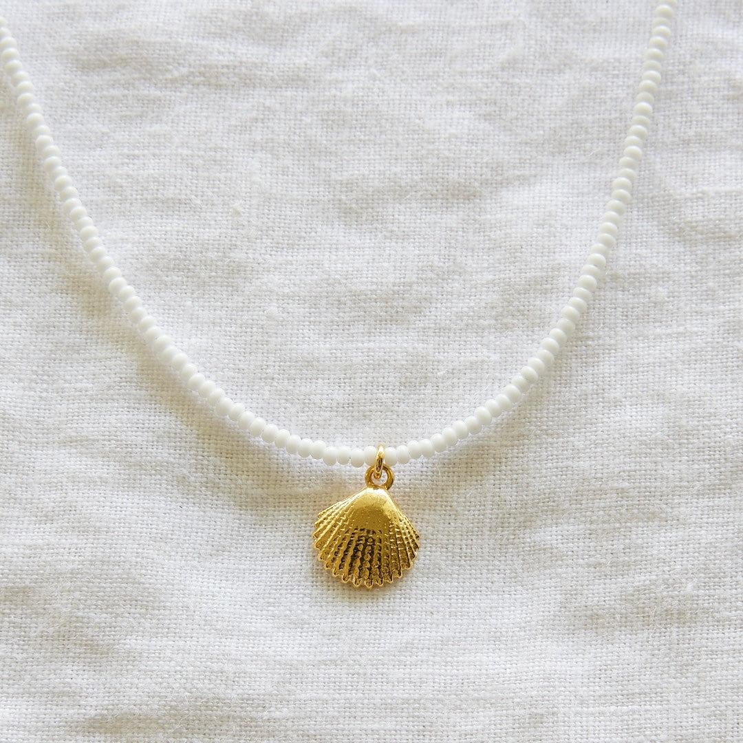 Seashell on white Glass beads
