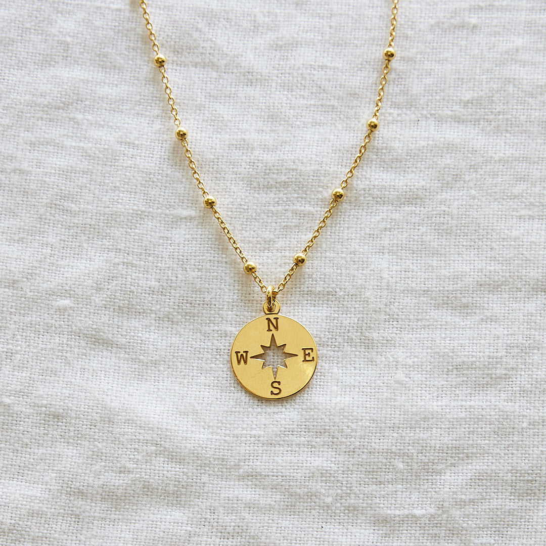 Compass on 24k Gold Plated ball chain