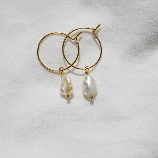 Freshwater pearl hoops 24k Gold double plated sterling silver