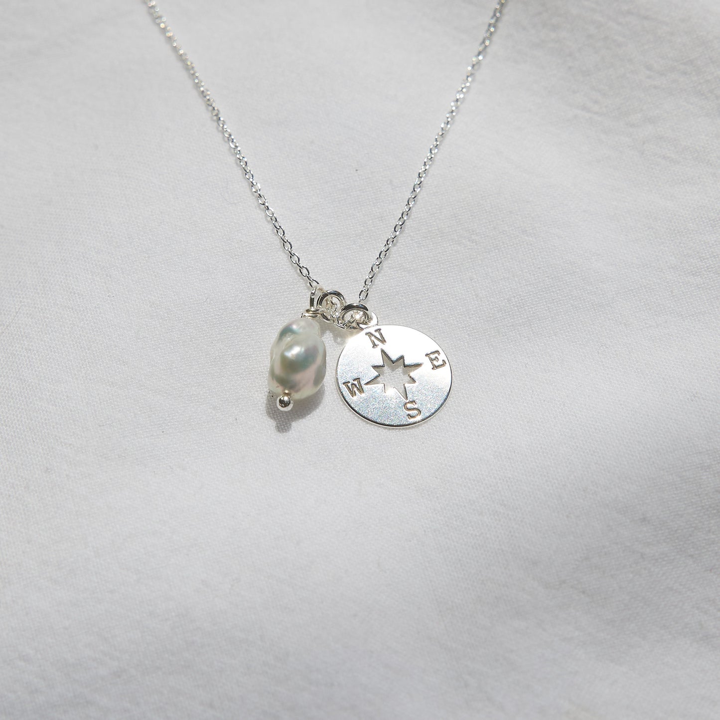 Compass and Pearl Necklace sterling silver